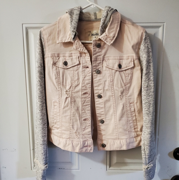 Mudd Denim Sweatshirt Jacket Pale Pink  Medium - Picture 4 of 4